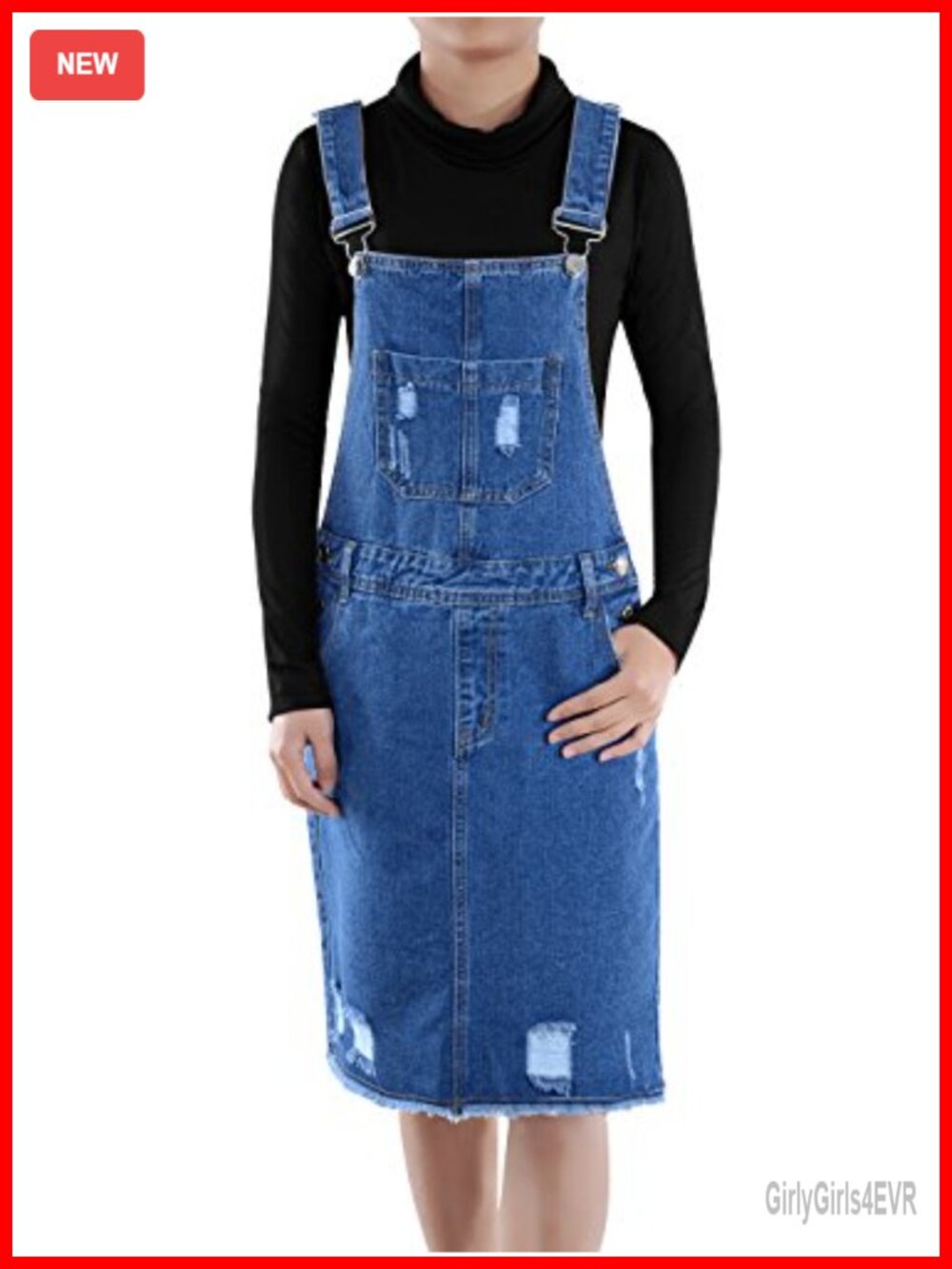 Distressed Denim Overall Jumper Dress Knee Length Adjustable Strap Racerback